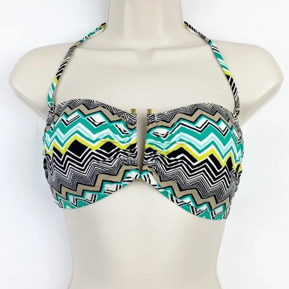 La Blanca Emerald Sahara Chevron Bandeau Bikini Top with Removable Strap - Picture 9 of 10